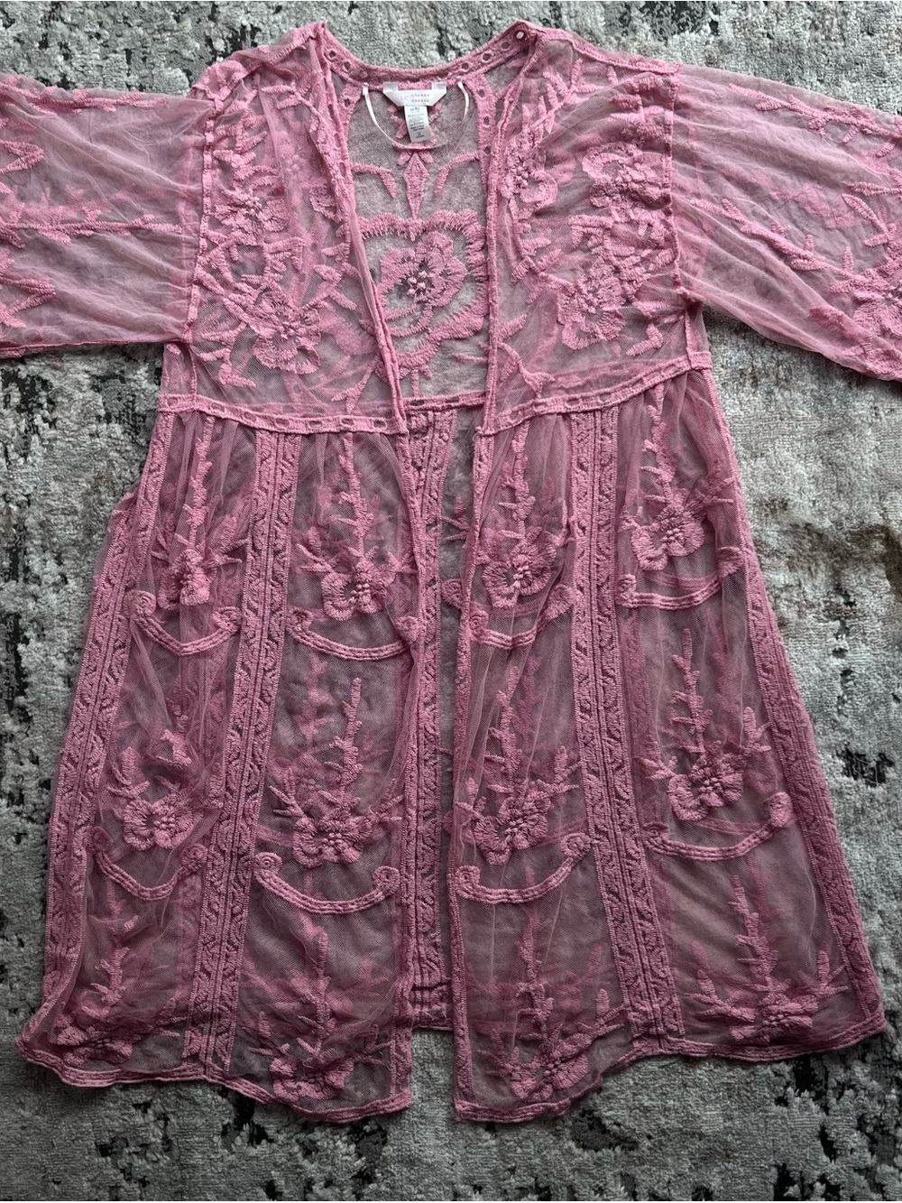 LC Lauren Conrad Dusty Rose Sheer Embroidered Kimono